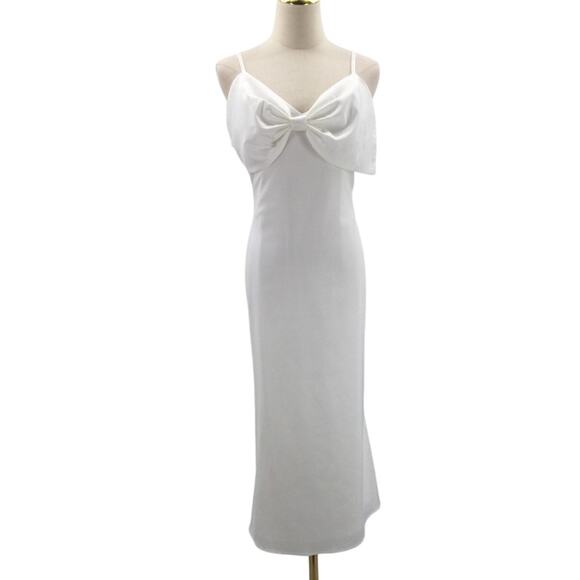 LULU'S XL Extravagantly Sleek White Satin Sleeveless Bow Midi Dress NEW b151 - Picture 3 of 9